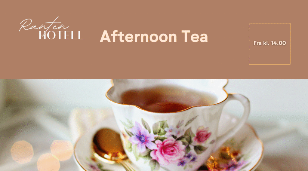 Nyt en klassisk Afternoon Tea på Ranten Hotell med sandwicher, scones, kaker, te og et glass bobler.